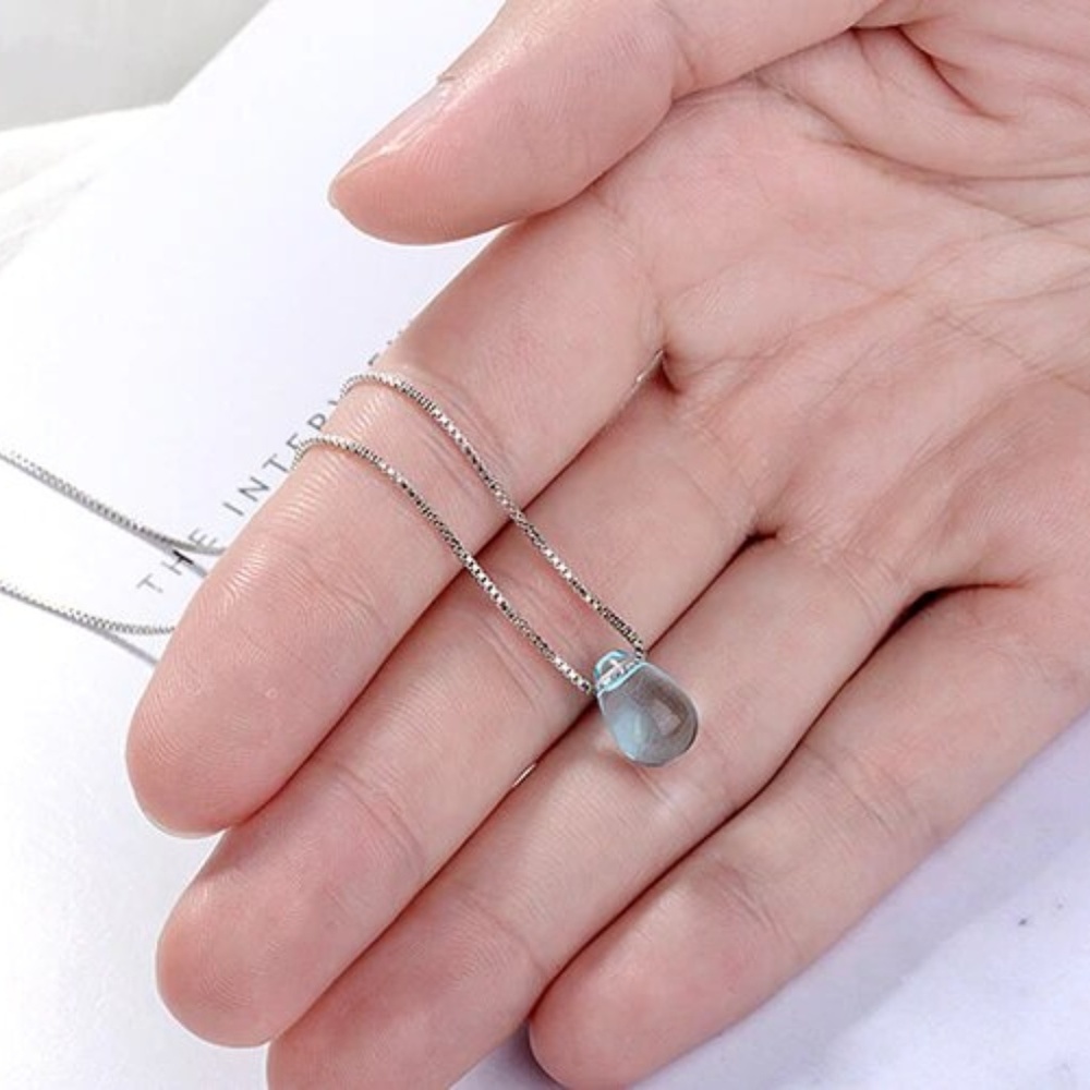 NEW Silver Artificial Blue Crystal Water Drop Necklace - Picture 4 of 5